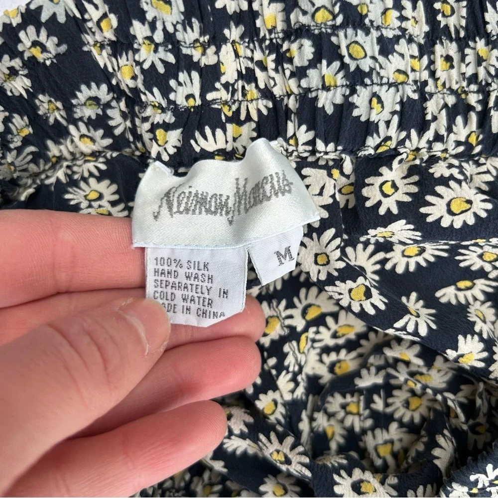 SOLD Vintage 90s Style Neiman Marcus Floral Wide Leg Silk Pants Boho Flowy Daisy - Picture 2 of 8